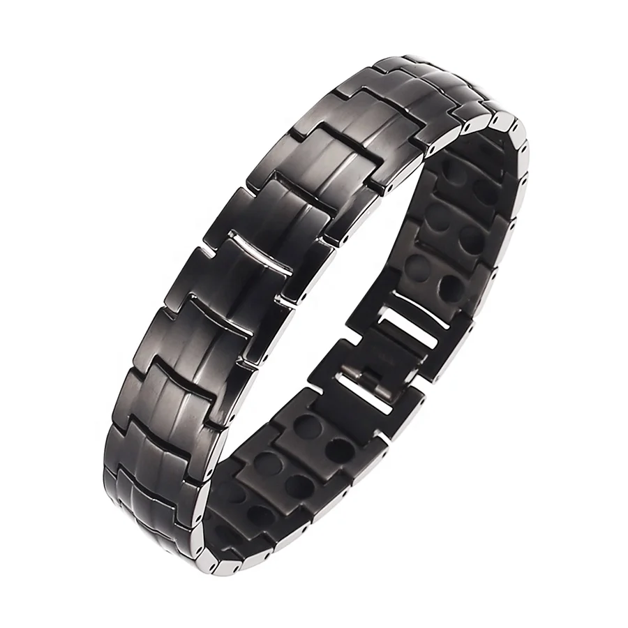

factory mens black double line magnets titanium magnetic therapy health bracelet
