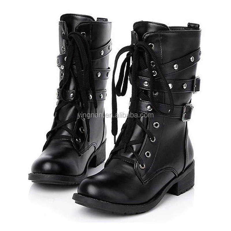 Fashion Ladies Vintage Rivet Combat Army Punk Goth Ankle Shoes Biker Leather Autumn Boots Women Motorcycle Boots botas mujer