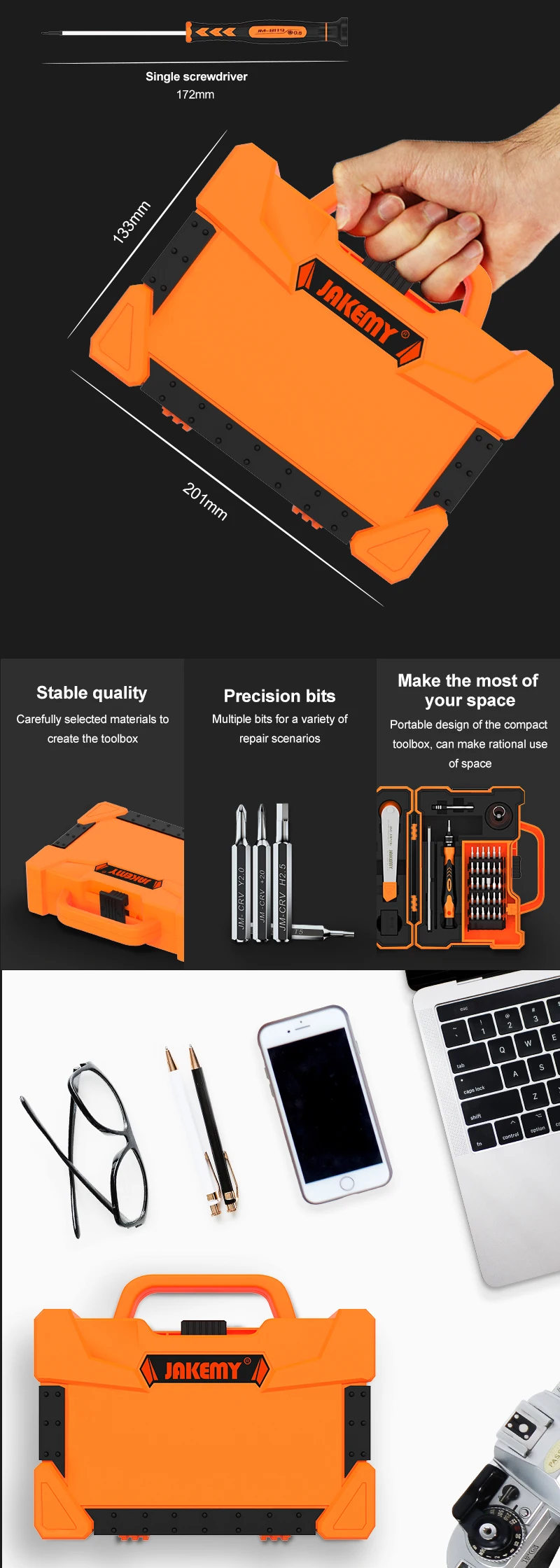 JAKEMY JM-8139 Multi-functional  CR-V Driver Household Anti-drop Electronic Screwdriver Tool Box Set DIY Repair Tool