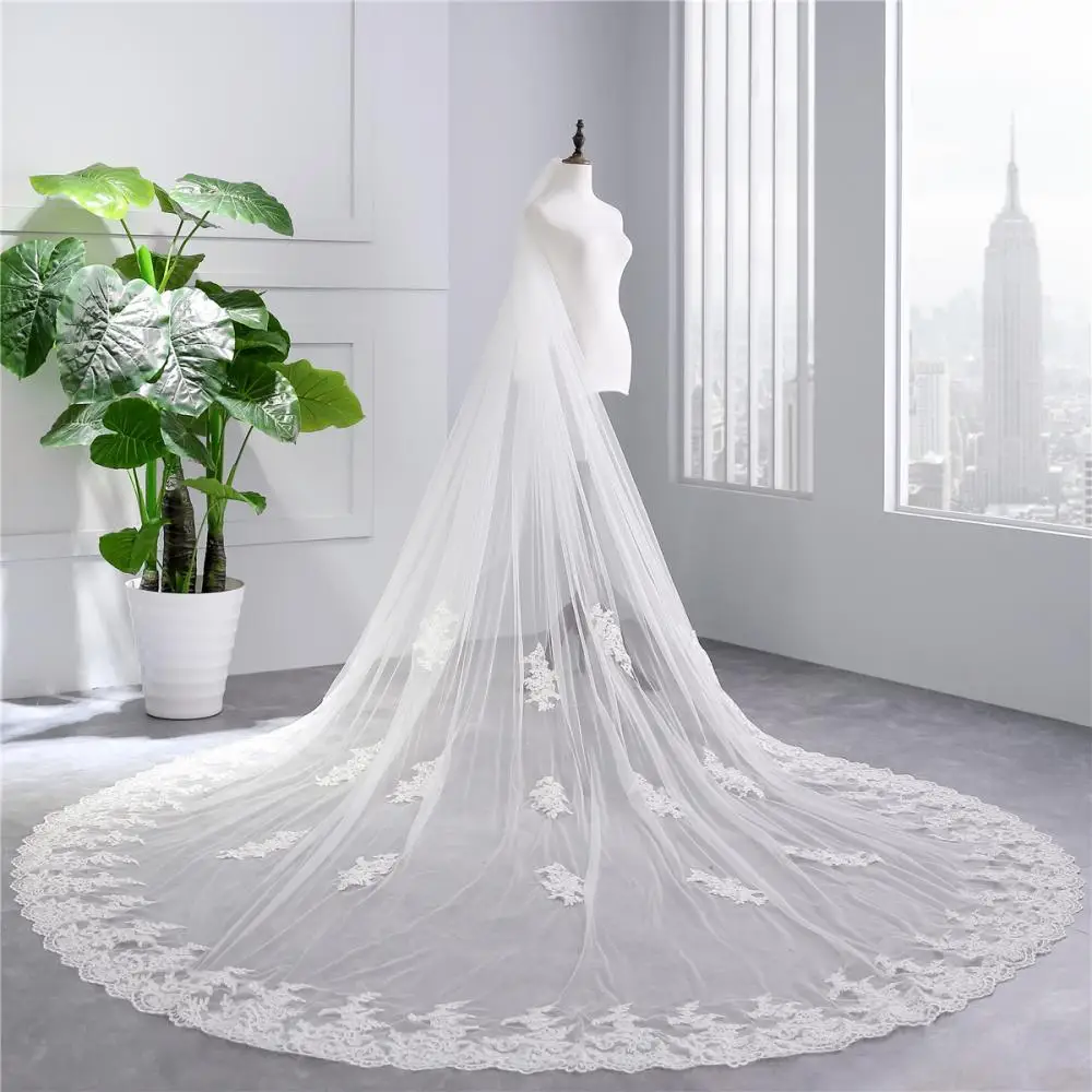 

White long wedding veils 3500x3000mm polyester cathedral bridal veil