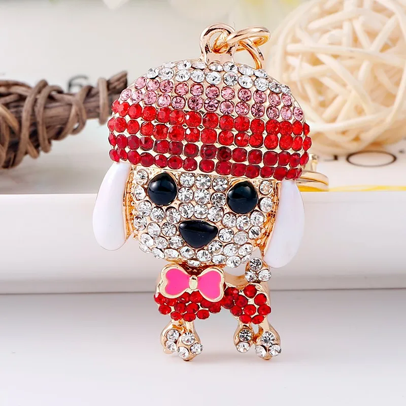 时尚光豪华可爱钻石动物钥匙扣玩具合金狗钥匙扣