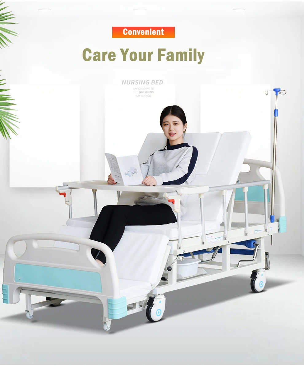 Multi Functional Patient Care Rolling Hospital Medical Bed With Potty