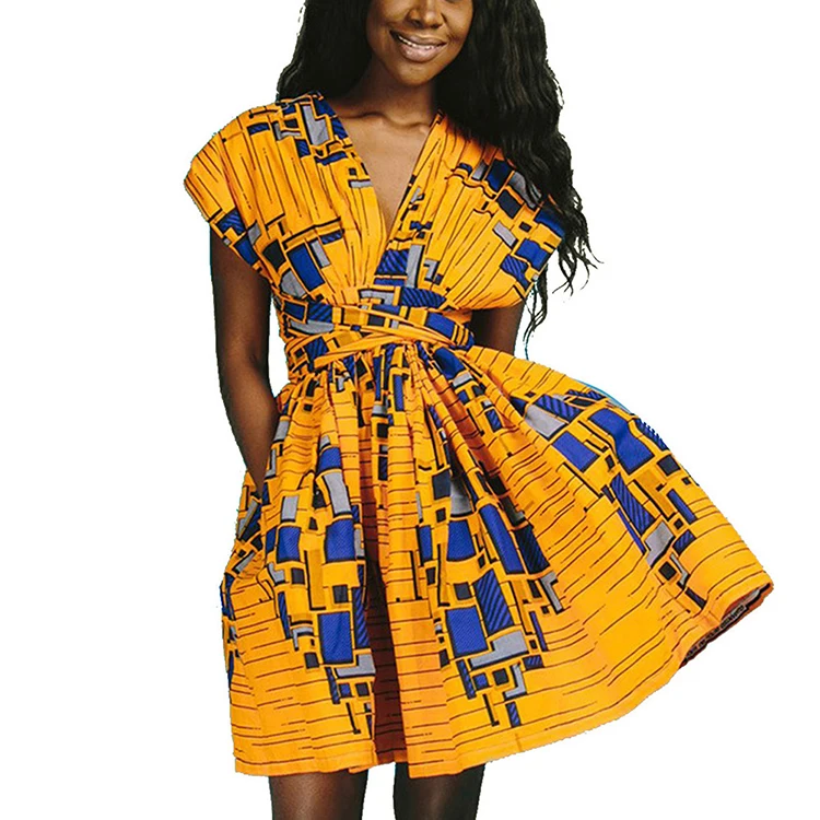 

2019 Latest Design Women New Fashion Tie Pleats Dashiki Clothing African Dresses, N/a