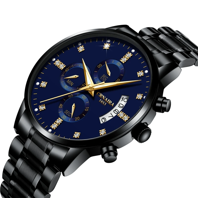 

CRNAIRA Mens Watches Top Brand Luxury Chronograph Watch Men stainless steel back quartz quality watches relogio masculino