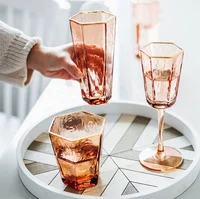 

Set of 7 Stocked Solid Color Luxury Water Glassware Gold Rim Drinking Glass Cup Set