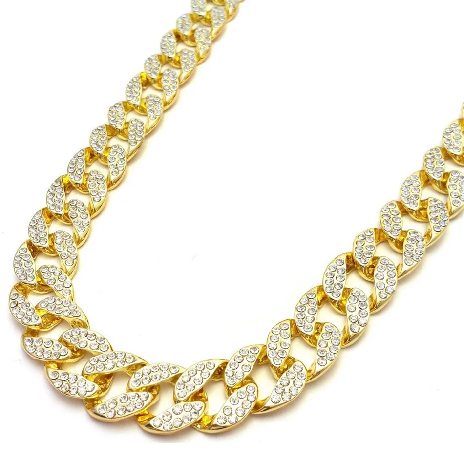 

Gold necklace full crystal cz cuban chain necklace