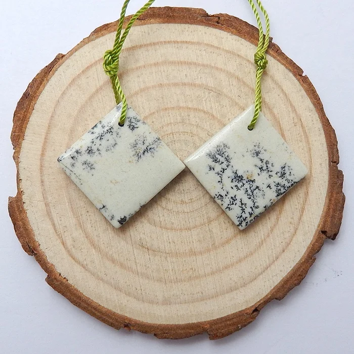 

Handmade Fashion Earrings Pendant Square White Rough Sapling Jasper Pair For Jewelry, 19x19x4mm, 6.3g