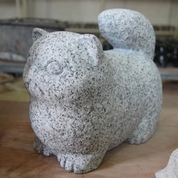 Japanese Garden Life Size Stone Cat Statue