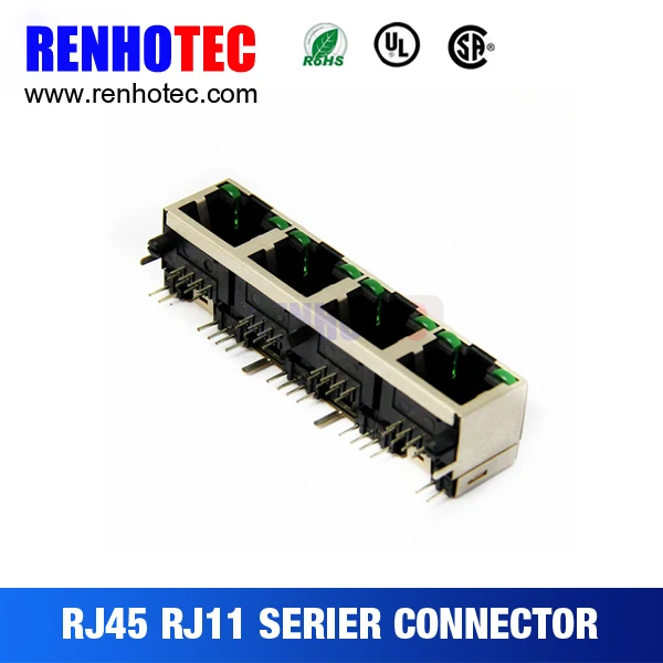 Four Port RJ45 Shielding Jacks EMI LED 10 Pin RJ11 RJ45 Connectors