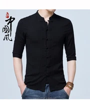 

100%linen chinese mandarin collar short sleeve men shirts new design shirts for men
