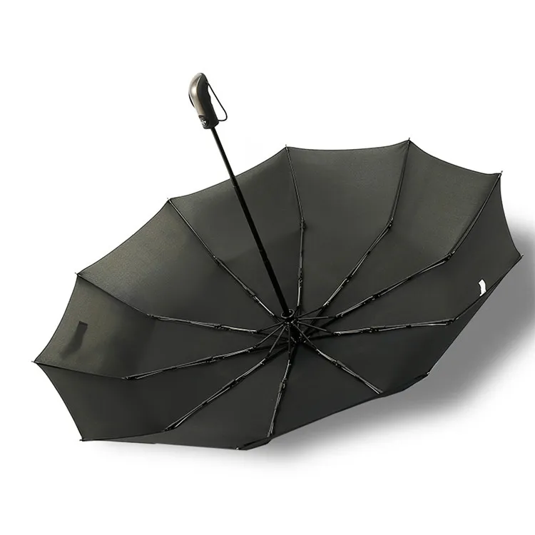 

Wholesale Single Layer Pure Black 3 Folding 10Rib Windproof Business Men Style Promotional Folding Umbrella, Pantone color