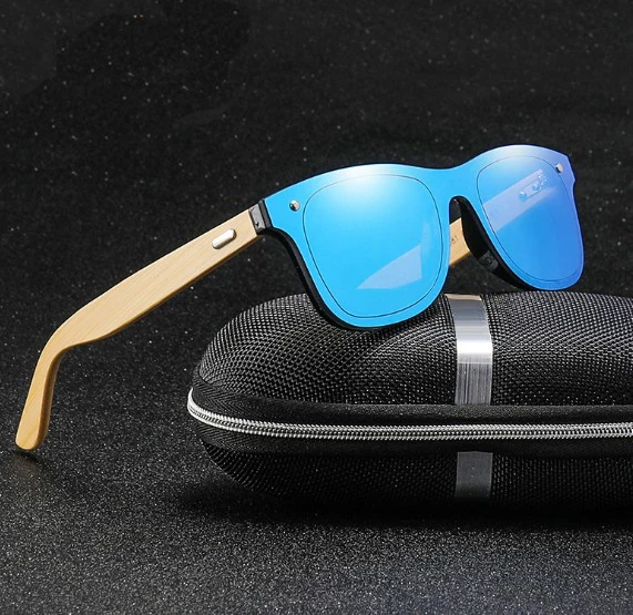 

custom own brand mirror lenses real bamboo sunglasses, Blue