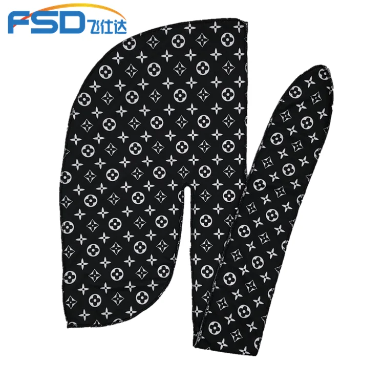 
Custom silk satin velvet designer silky polyester logo turban wave cap durag 