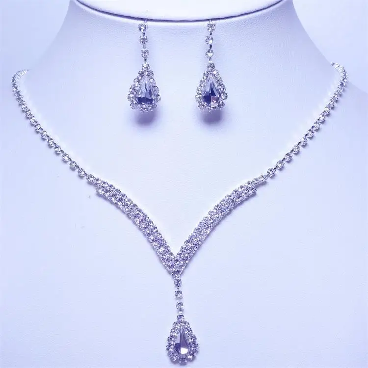 

Hot Fashion Earrings Diamond & Necklace Alloy Bridal Wedding Jewelry Set For Women, Picture