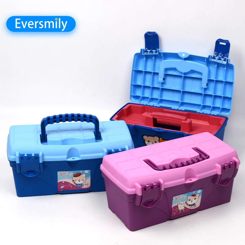 

Hot sale top quality multifunctional handle kids plastic toolbox with good price, Purple/blue