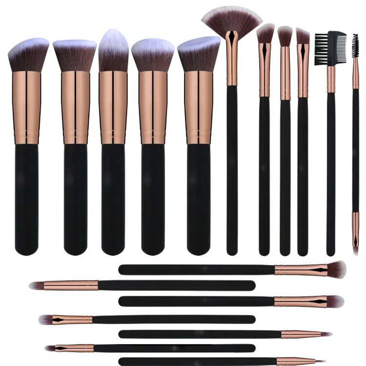 2018 亚马逊热卖 18 件化妆刷套装高级合成粉底粉 kabuki 刷子蓬松