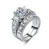 2pcs/set Luxurious Silver Plated Full Rhinestone Zircon Rings For Women Men Jewelry HS-CS-B883