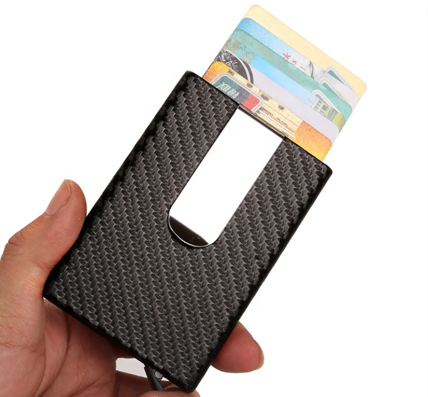 

HOt selling automoatic pop up rfid blocking carbon fiber credit card wallet money clip, Red/black/brown/orange