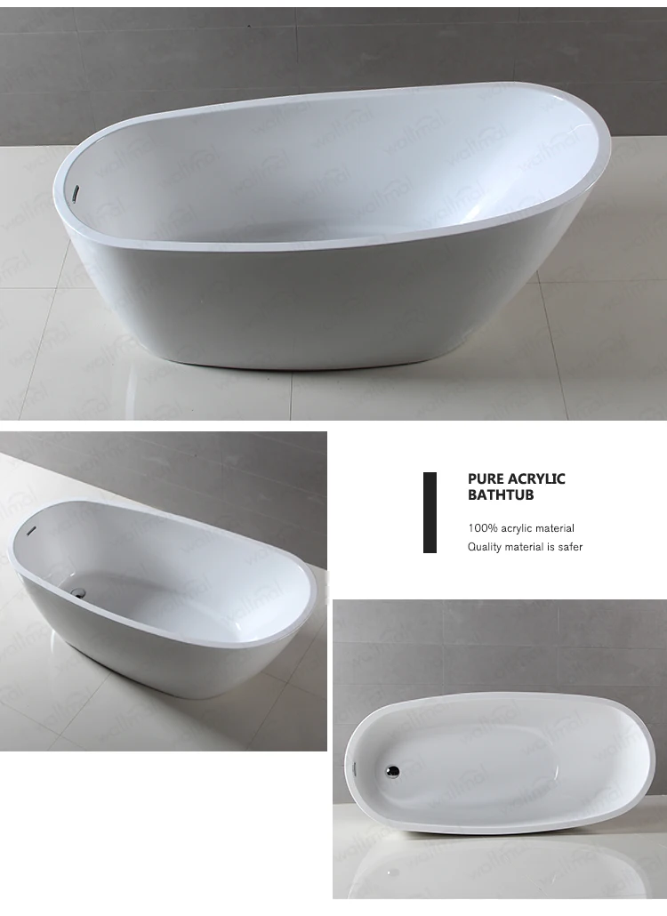Waltmal OEM Service Cheap Portable Acrylic Left Drain Freestanding Deep Bath Tub In White WTM-02526