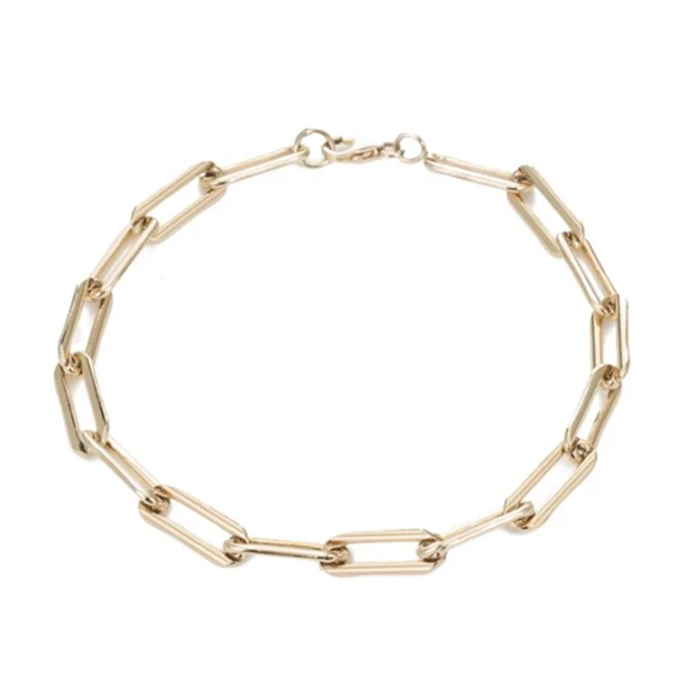 2019 New Fashion Bohemian Jewelry Gold Filled 925 Sterling Silver Paperclip Funky Plain Rectangle Thin Chain Bracelet