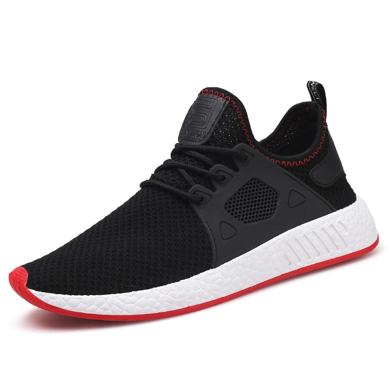 

Breathable Men Running Shoes Casual Sneakers Fashion Soft Athletic Shoes, Black/red/grey