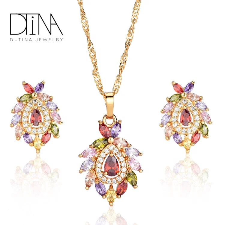 

DTINA Luxury Droplet Necklace Earrings Jewelry Set Girls Party Jewelry, Gold color