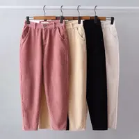 

Fashion new style women solid color corduroy trousers casual loose harem pants