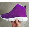Custom made rhinestones coloful fly knit fabric flat shoes crystal diamonds sock sneakers