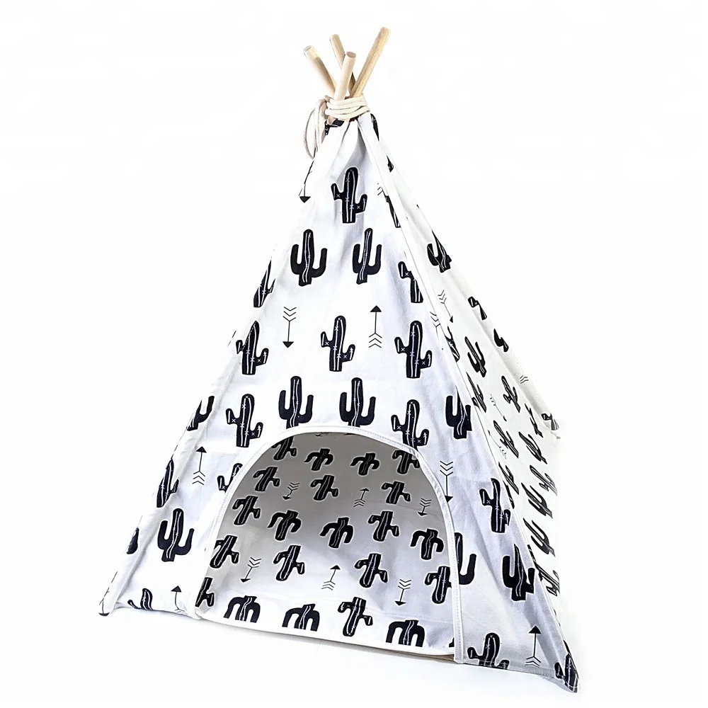 

Pet Bed Products Detachable Cactus Print 100% Cotton Dog Cat Tepee Tent