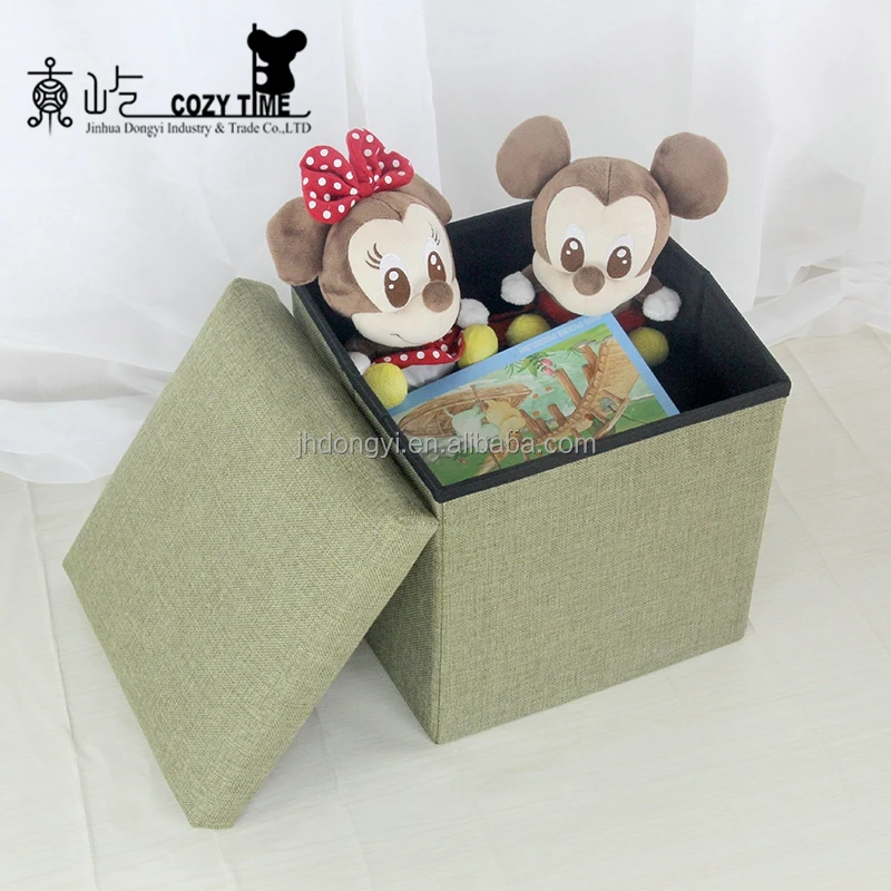 
Home furniture linen colorful foldable kids storage box ottoman stool 