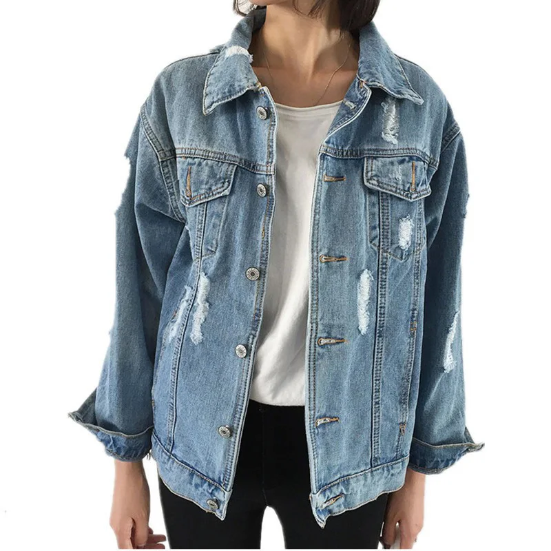 

Jeans Jacket Women Casacos Feminino Slim Ripped Holes Denim Jacket Femme Elegant Vintage Bomber Jacket 2018 Basic Coats