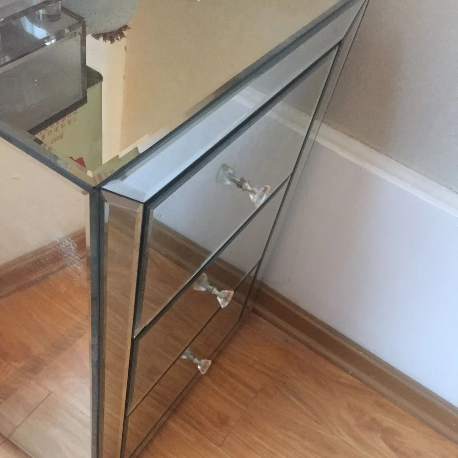 
Silver Glass 3 Drawer Mirrored Bedside Table Cabinet 