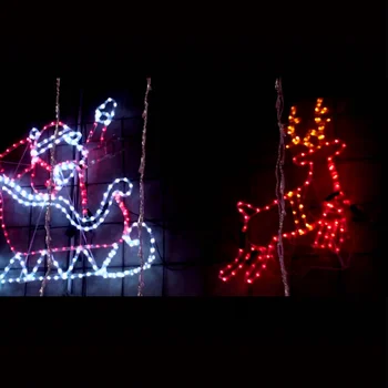 Outdoor Christmas Decoration Led Santa Flying Reindeer 2d Lighted