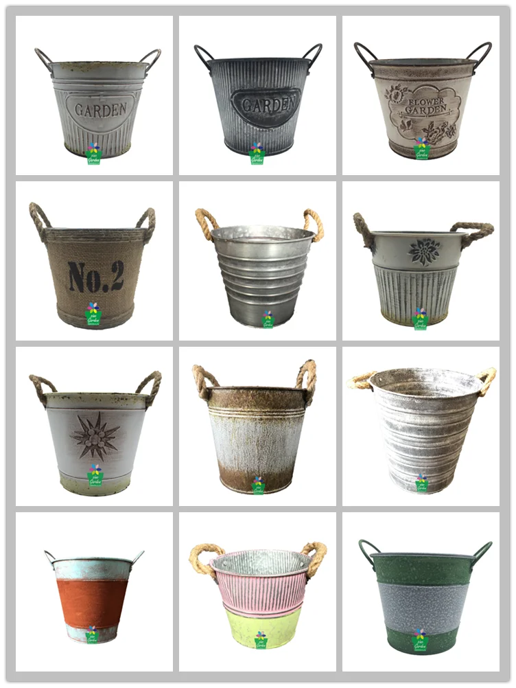 Garden Decorative Galvanized Bucket Heavy Duty Strong Metal Bucket