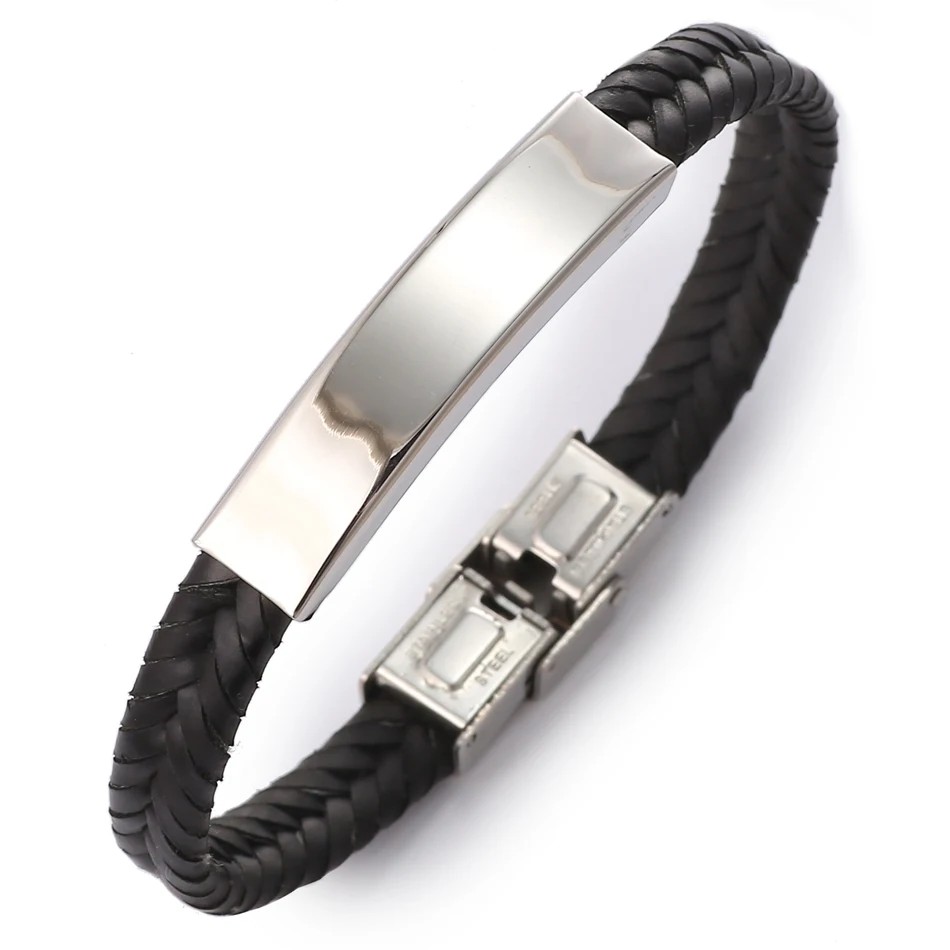 Match-Right Handmade Leather Men Fashion Stainless Steel Jewelry Bangle BR033