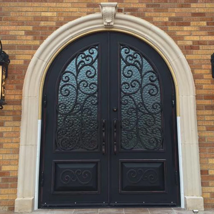 Online Custom Cheap Exterior Wrought Iron Metal Door With