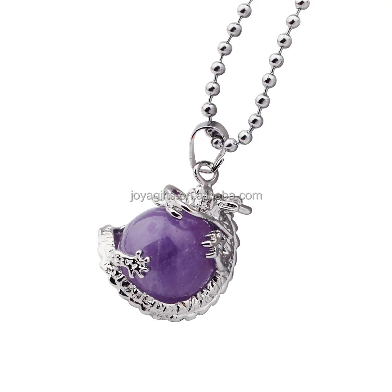 

Natural Opal Amethyst Rose Quartz Gemstone Round Ball Dragon Claw Silver Plated Pendant Necklace Charm Jewelry, Colorful