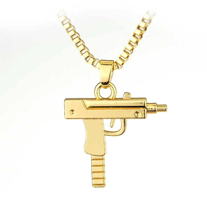

Fashion Pistol Gun Uzi Necklace Super Jewelry Men Hop Gold Plated Gun Pendant Maxi Necklace, White, gold, gun black