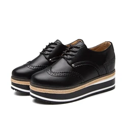 Casual oxford lace up wholesale custom LOGO colorful PU sole platform leather shoes for women