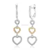 PES Fine Jewelry! Two Tone Plated Pave Cubic Zirconia Leverback Triple Heart Dangling Earrings (PES9-1373)
