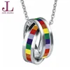 Gay Pride Rainbow Double Cross Rings Pendant Necklace Lgbt Lesbian Flag with Chain