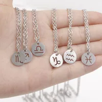 

Wholesale Zodiac Necklace Horoscope Astrology 12 signs stainless steel silver Disc charm Necklaces for Birthday Gift