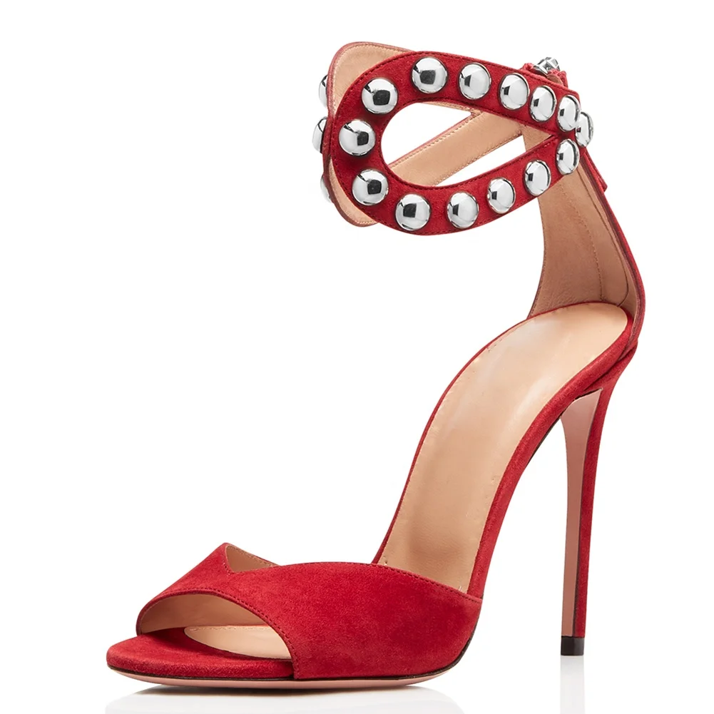 Sexy Metal Studs Red High Heels Sandals Women Peep Toe Evening Shoes ...