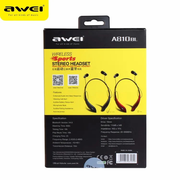 AWEI A810BL 2017 High Quality Good Sounds Headband Premium Stereo Sounds Sport Wireless Blue tooth Earphones Headphones