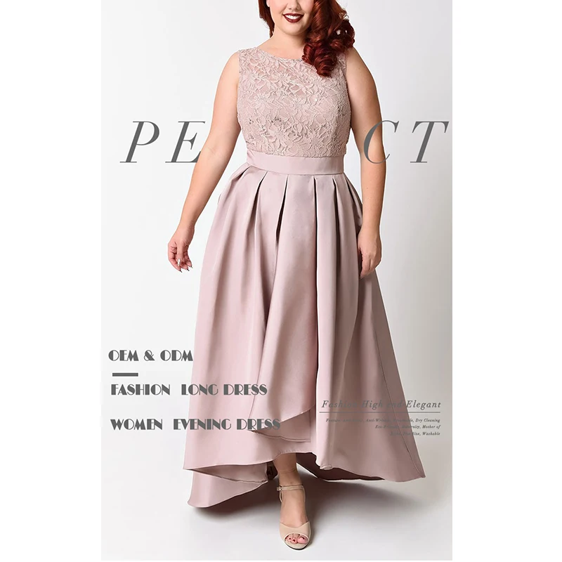 

Fashionable lace applique plus size High waist pleated evening dress, Champagne,customized color