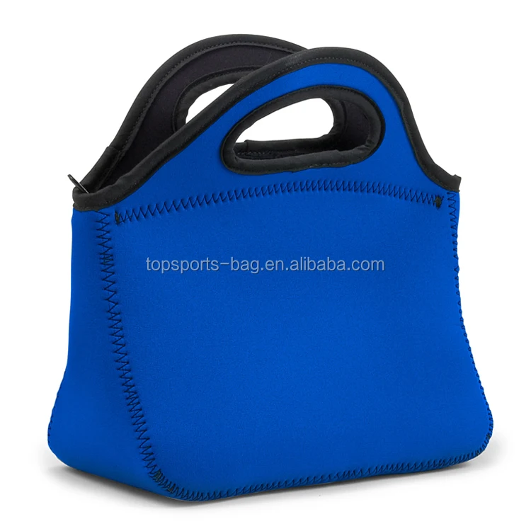 

Solid colour blue neoprene lunch tote bag lunch box large for school kids