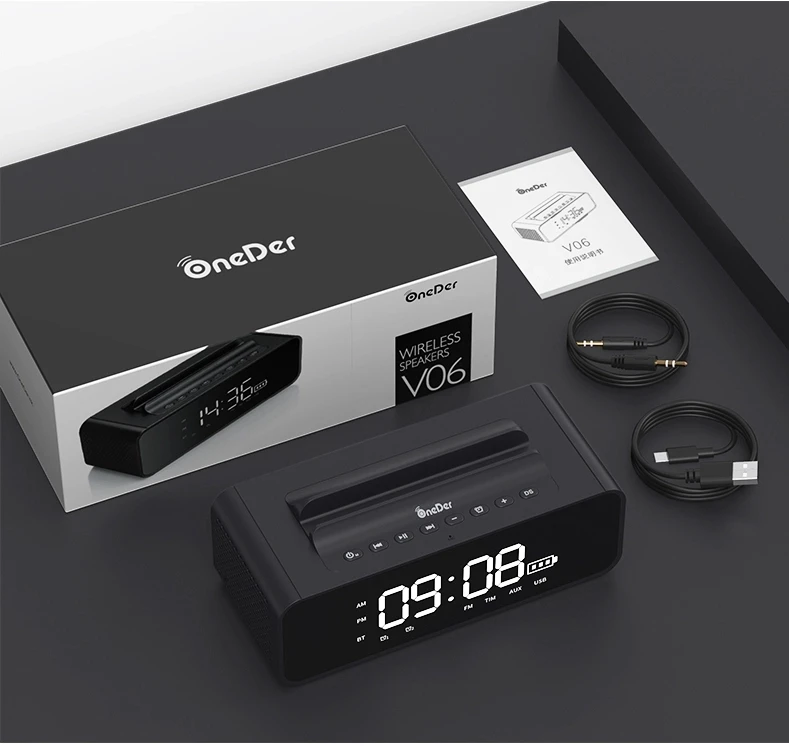 oneder v06 音箱音箱专业智能无线 led 屏幕闹钟主动多媒体音箱
