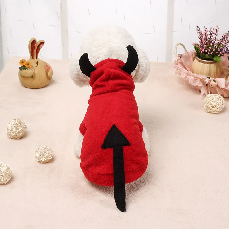 

Pet dog and cat Halloween little devil pets transform into costumes, Red