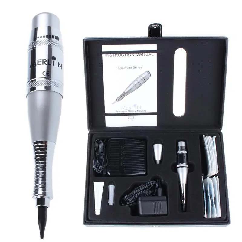 

Professional Digital Permanent Makeup Eyebrow Tattoo Machine With Pen, White & silver