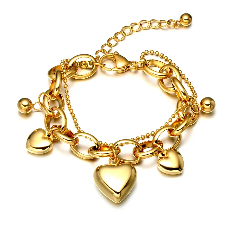 

Stainless Steel Gold Plated Heart Charm Bracelet For Women